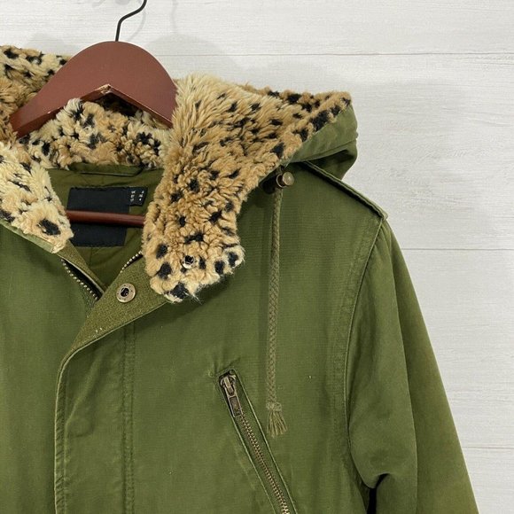 Asos Olive Green Animal Print Faux Fur Anorak - Picture 2 of 6